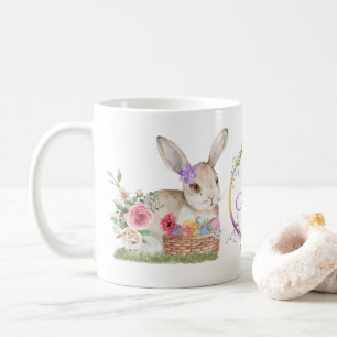 Personalised Watercolor Floral Easter Bunny Egg Coffee Mug