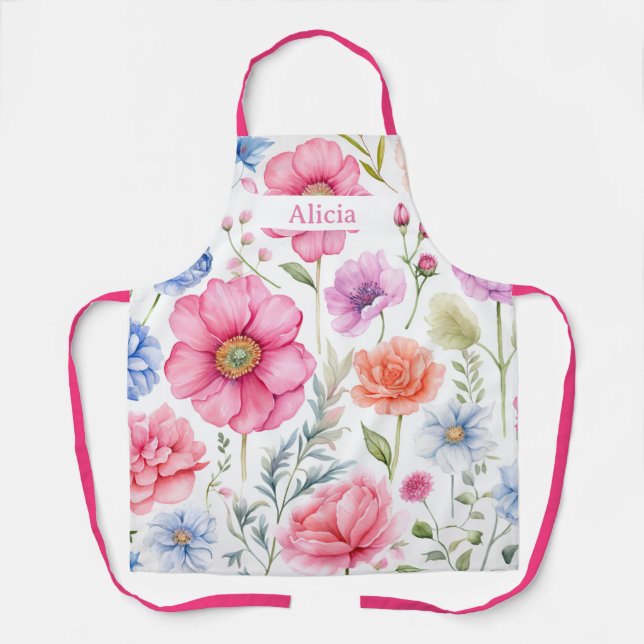 Personalised Watercolor Floral Flower Apron (Front)