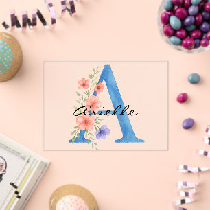 Personalised Watercolor Floral Letter A monogram Acrylic Invitations