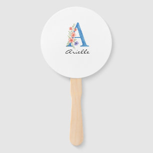 Personalised Watercolor Floral Letter A monogram Hand Fan