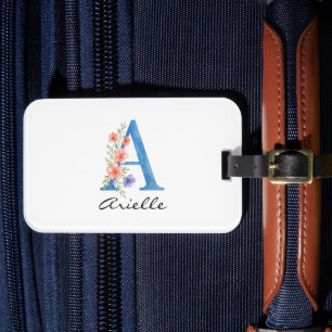 Personalised Watercolor Floral Letter A monogram Luggage Tag