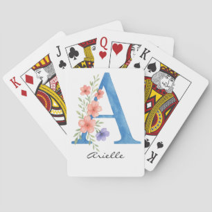 Personalised Watercolor Floral Letter A monogram Playing Cards