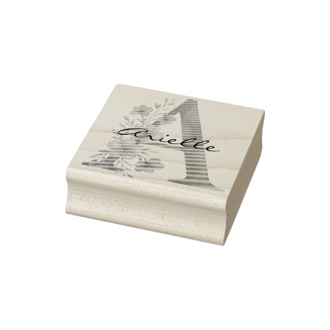 Personalised Watercolor Floral Letter A monogram Rubber Stamp (Stamp)