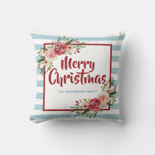 Personalised Watercolor Floral Merry Christmas Cushion
