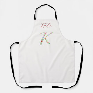 Personalised Watercolor Floral Monogram Letter K Apron