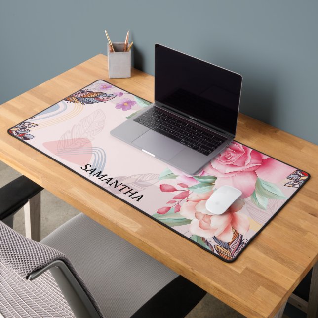 Personalised Watercolor Floral Pattern Desk Mat (Office 2)