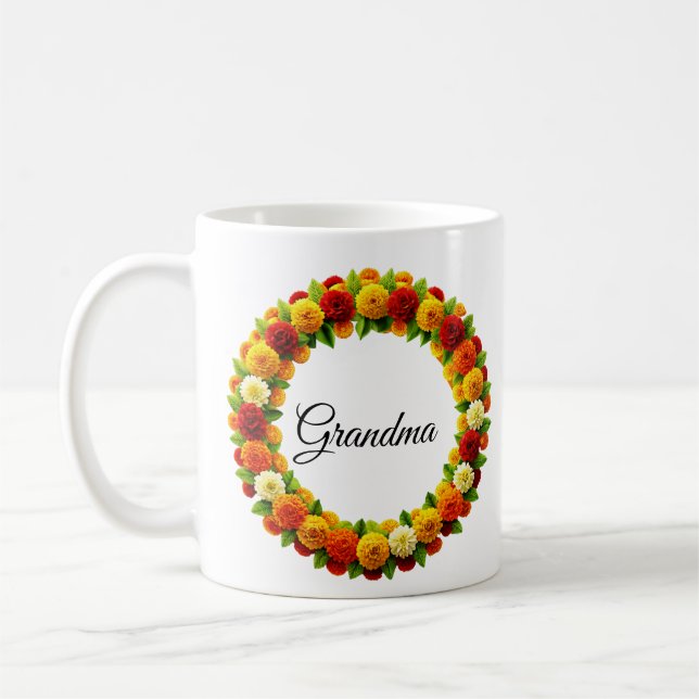 Personalised watercolor floral script grandma phot coffee mug (Left)