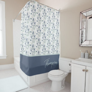 Personalised Watercolor Floral Shower Curtain