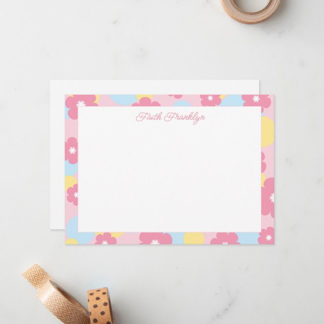 Personalised Watercolor Floral Stationery Card (Front/Back In Situ)
