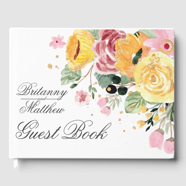 Personalised Watercolor Floral Wedding Guest Book (Front)