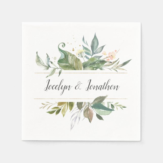 Personalised Watercolor Floral Wedding Napkin (Front)