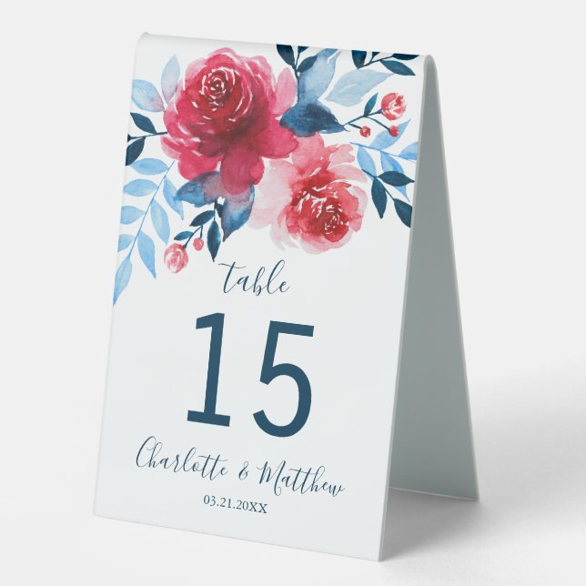 Personalised Watercolor Floral Wedding  Number (Front)