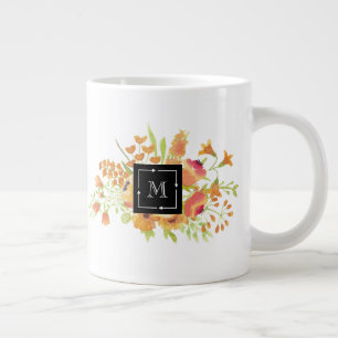 Personalised Watercolor Floral with Monogram Large Coffee Mug