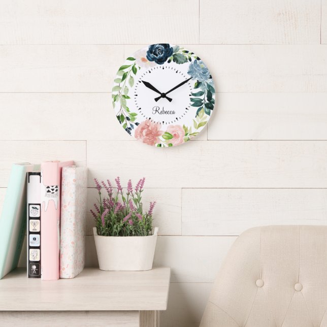 Personalised Watercolor Floral Wreath Wall Clock (Reading Room)