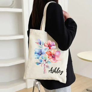 Personalised Watercolor Flowers Bag for Bridesmaid