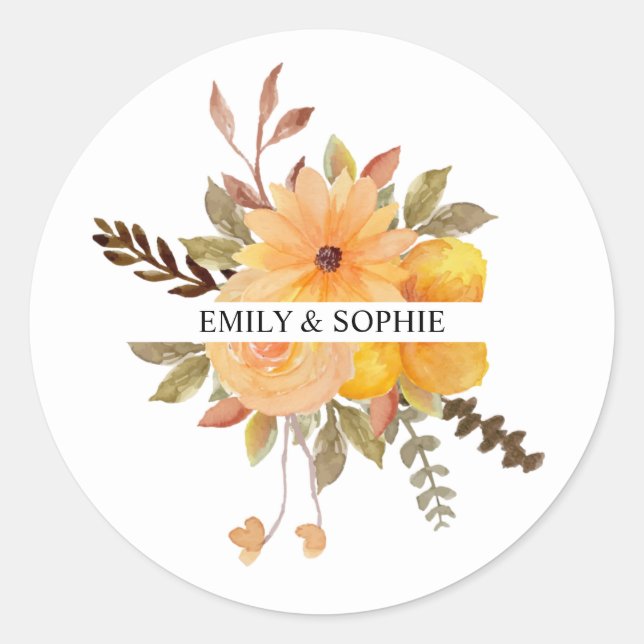 Personalised Watercolor Flowers  Classic Round Sticker (Front)