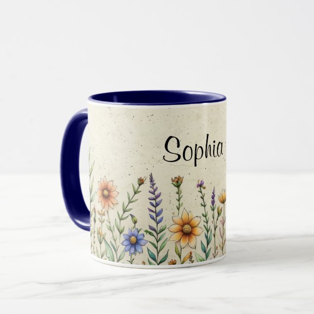 Personalised Watercolor Flowers Coffee Mug (Front Left)
