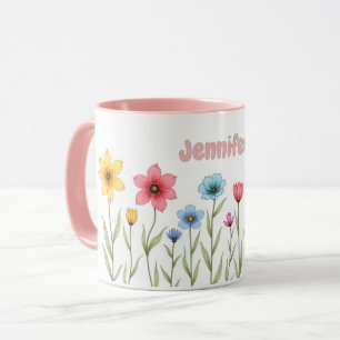 Personalised Watercolor Flowers Coffee Mug