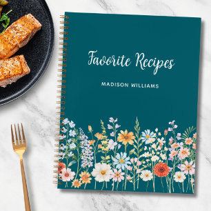 Personalised Watercolor Flowers Floral Recipe Book