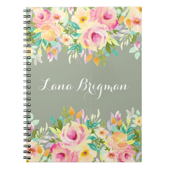 Personalised Watercolor Flowers Journal Notebook (Front)