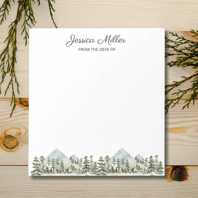 Personalised Watercolor Forest From The Desk of Notepad (Close up)