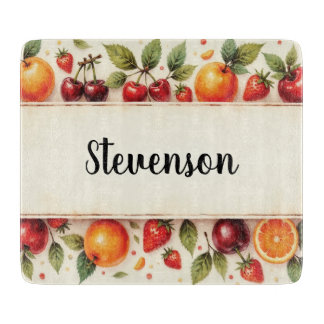 Personalised Watercolor Fruit Glass Cutting Board