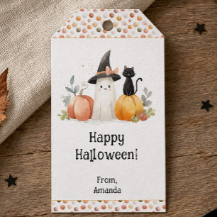 Personalised Watercolor Ghost Black Cat Halloween Gift Tags