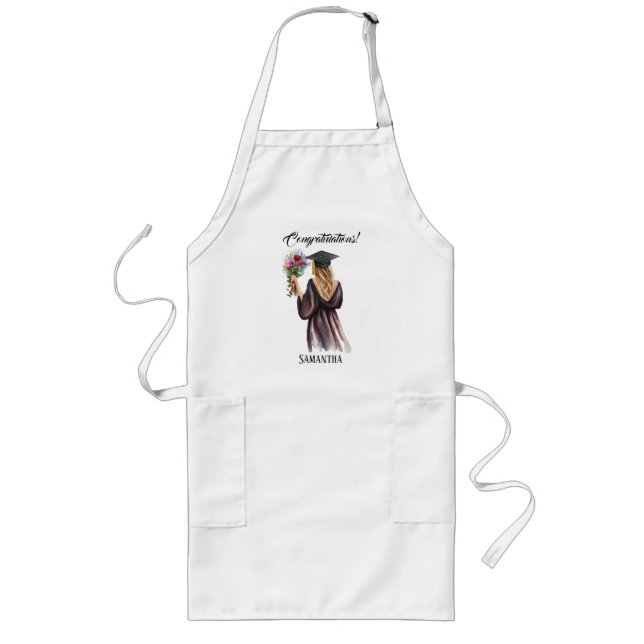 Personalised Watercolor Graduation (11) Long Apron (Front)