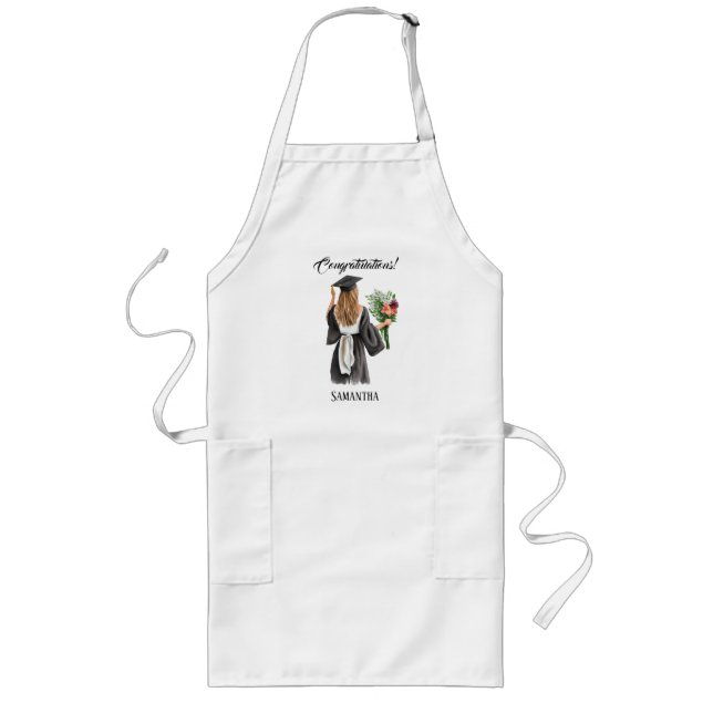 Personalised Watercolor Graduation (12) Long Apron (Front)
