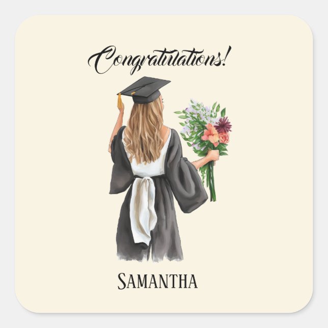Personalised Watercolor Graduation (12) Square Sticker (Front)
