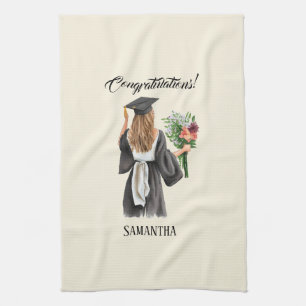 Personalised Watercolor Graduation (12) Tea Towel