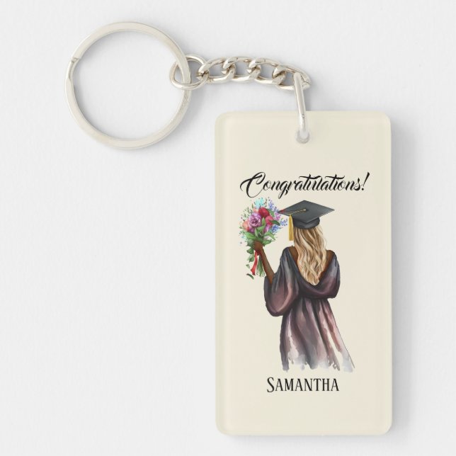 Personalised Watercolor Graduation (14) Key Ring (Front)