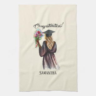 Personalised Watercolor Graduation (14) Tea Towel