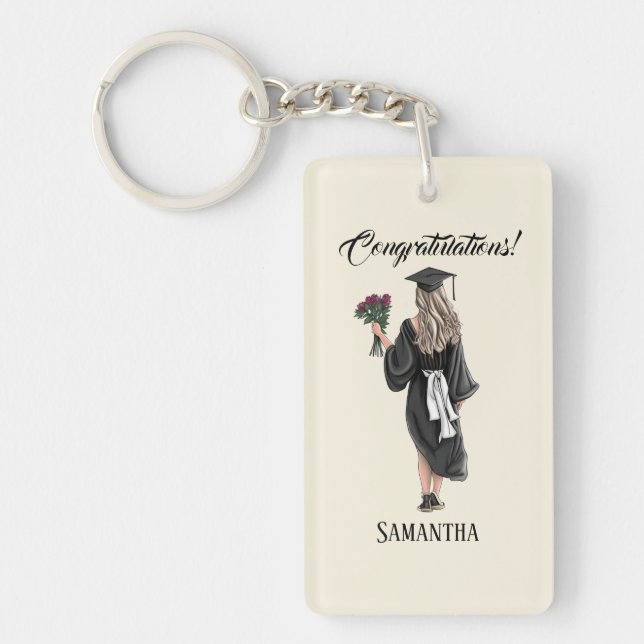 Personalised Watercolor Graduation (3) Key Ring (Front)