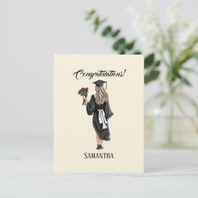 Personalised Watercolor Graduation (3) Postcard (Standing Front)