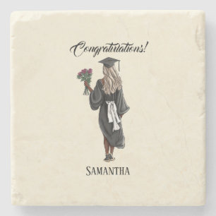 Personalised Watercolor Graduation (4) Stone Coaster