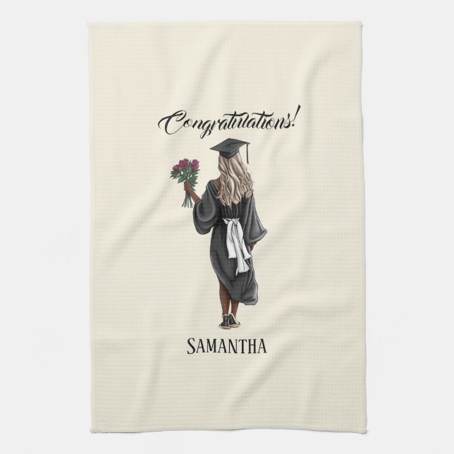 Personalised Watercolor Graduation (4) Tea Towel (Vertical)