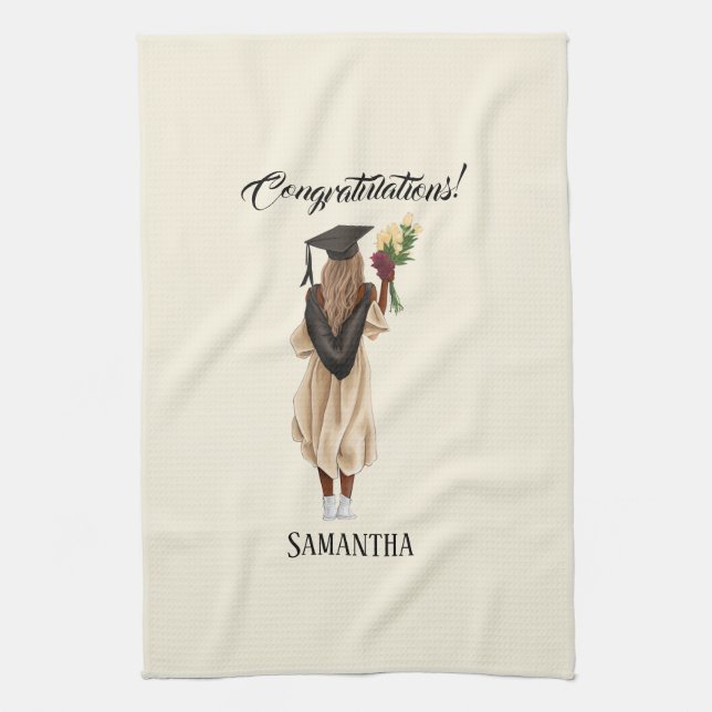 Personalised Watercolor Graduation (6) Tea Towel (Vertical)
