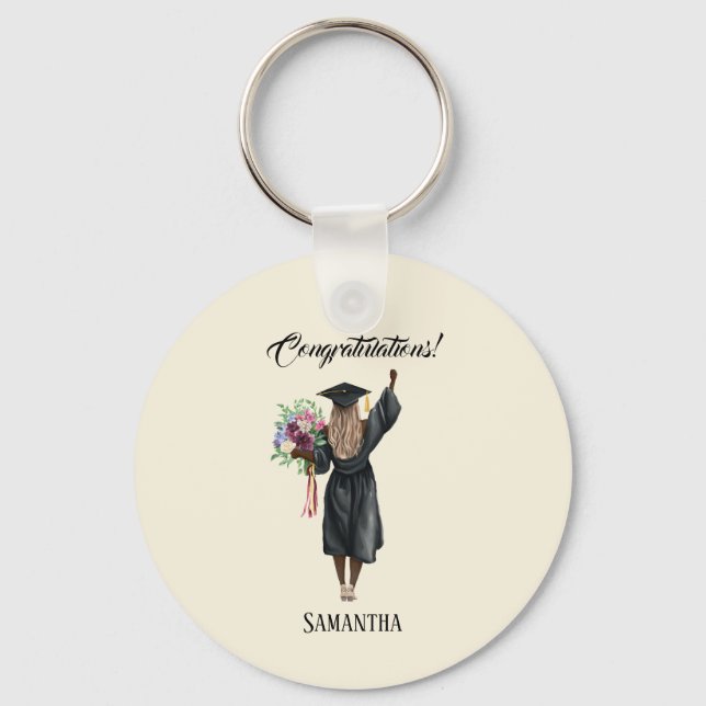 Personalised Watercolor Graduation (7) Key Ring (Front)