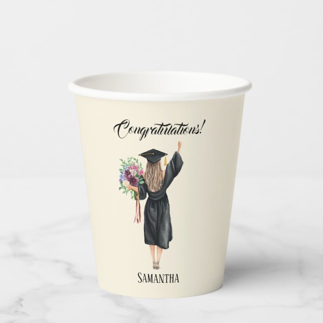 Personalised Watercolor Graduation (8) Paper Cups (Front)