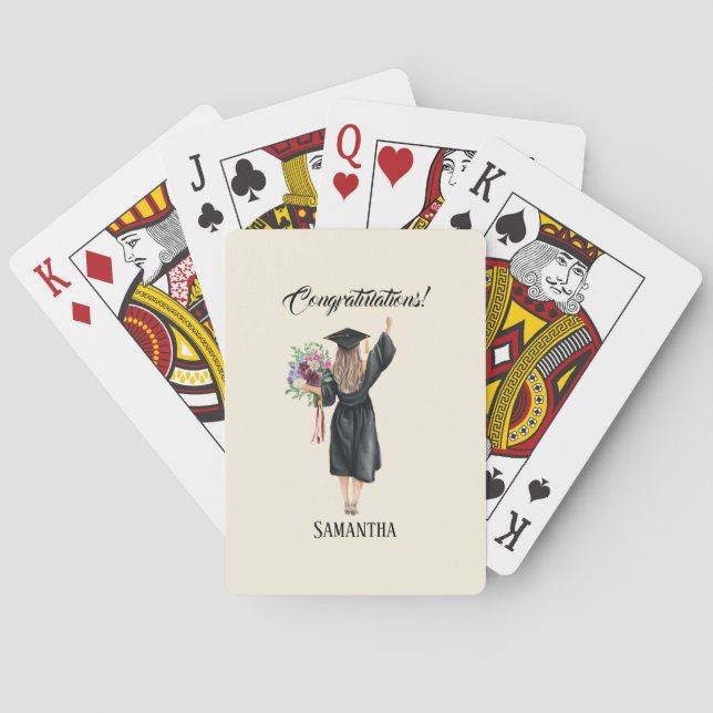 Personalised Watercolor Graduation (8) Playing Cards (Back)