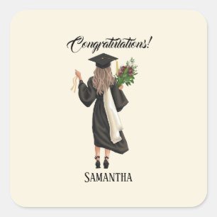 Personalised Watercolor Graduation (9) Square Sticker