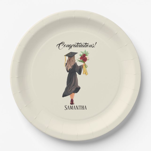 Personalised Watercolor Graduation  Paper Plate (Front)