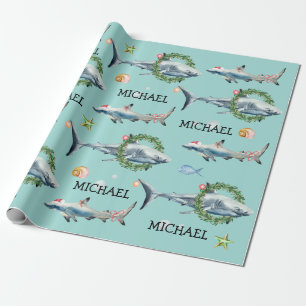 Personalised Watercolor Great White Shark Wrapping Paper