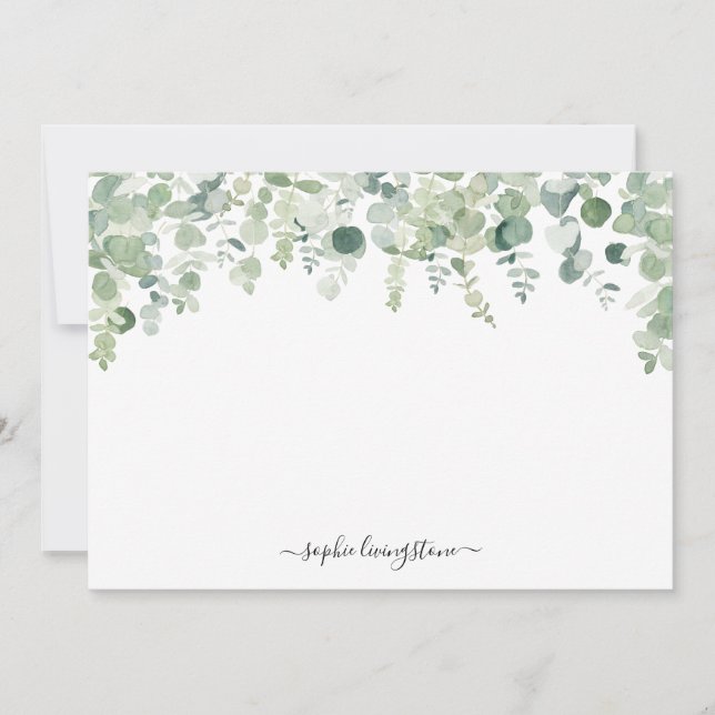Personalised Watercolor Green Eucalyptus Leaves  Card (Front)
