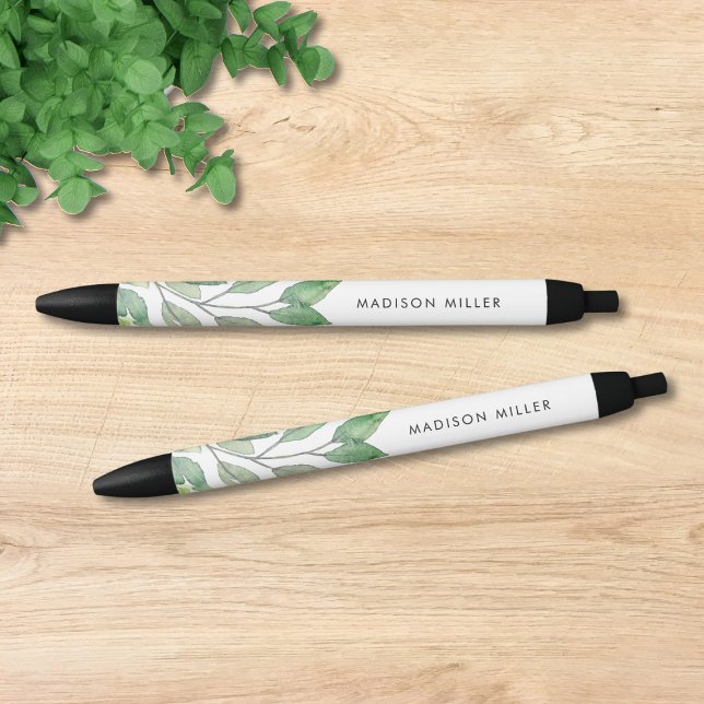 Personalised Watercolor Greenery Black Ink Pen (Creator Uploaded)