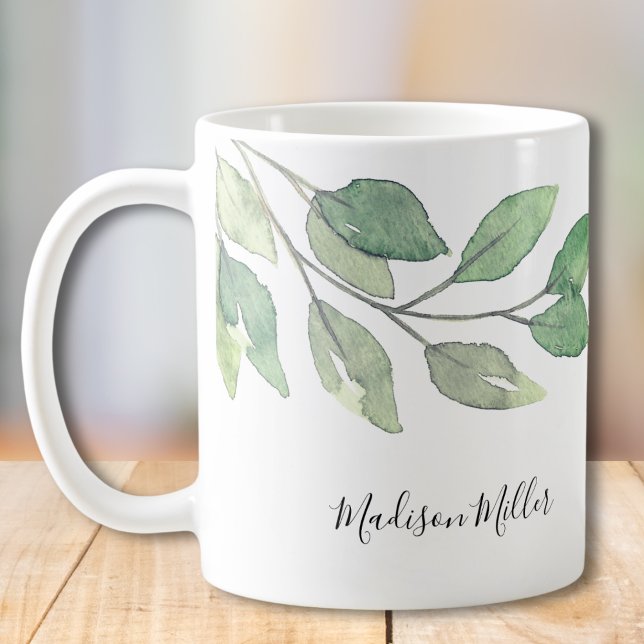 Personalised Watercolor Greenery  Coffee Mug (Creator Uploaded)