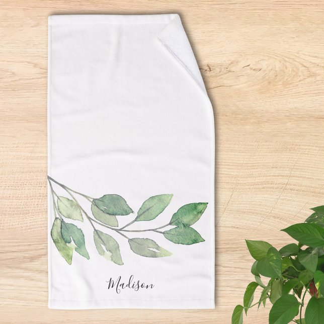 Personalised Watercolor Greenery Hand Towel (Creator Uploaded)