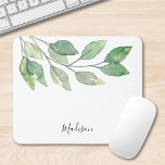 Personalised Watercolor Greenery  Mouse Pad<br><div class="desc">This personalised mouse pad is decorated with watercolor greenery and stylish script typography.
Easily customisable. 
Original Watercolor © Michele Davies.</div>