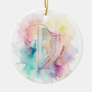 Personalised Watercolor Harp Ceramic Ornament